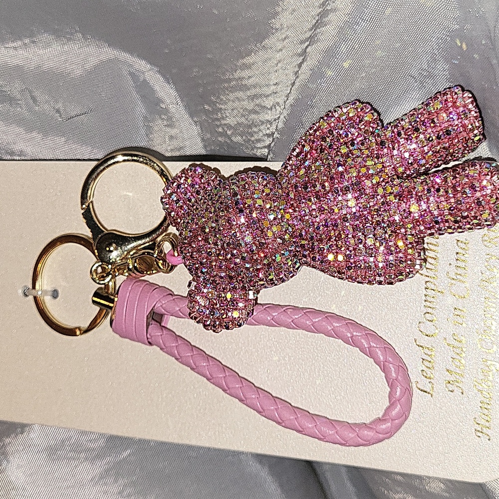 Natasha Pink Crystal Bear Bag Charm,  Keychain  fob Brand New TL Lp